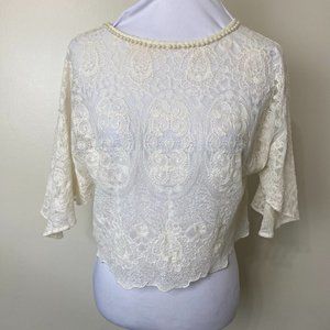 Zara Cropped Cream Lace Boho Top